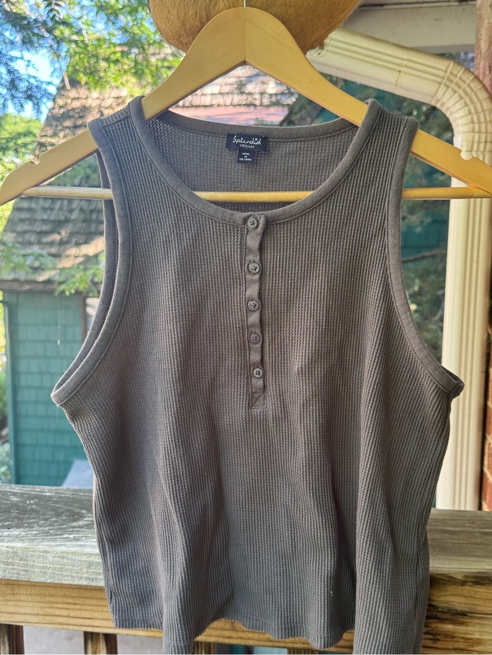 Splendid Charcoal Ribbed Henley Tank Top